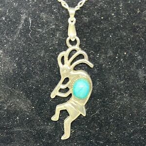 Silver Turquoise Kokopelli Pendant Necklace
